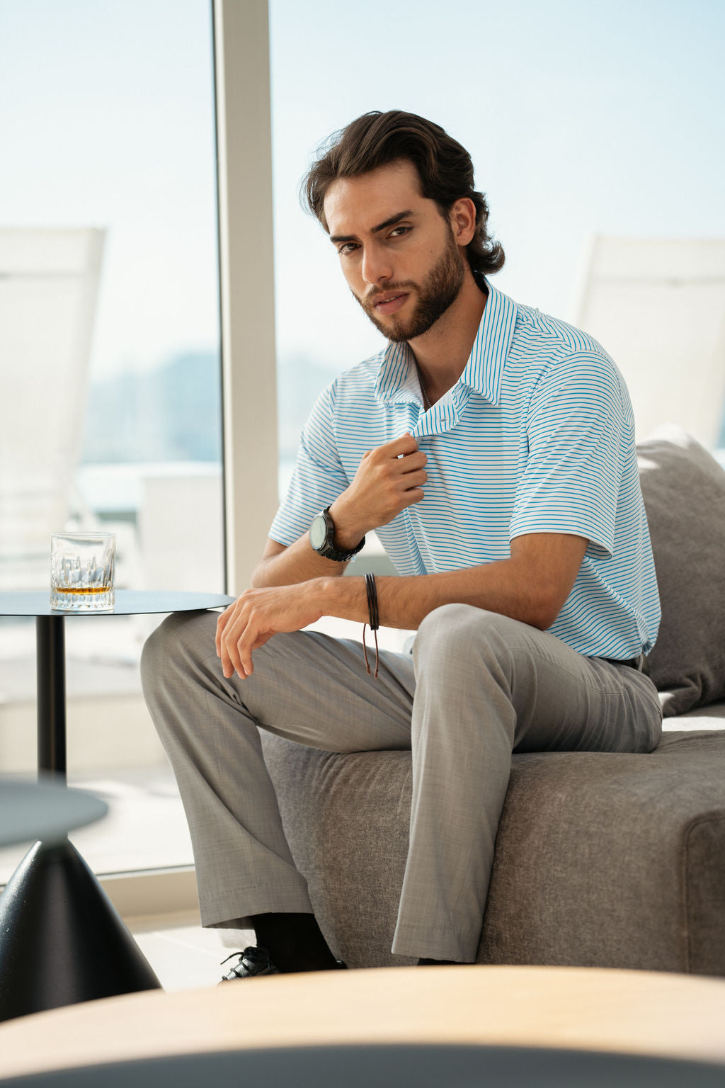 Light Blue Stripes Performance Polo