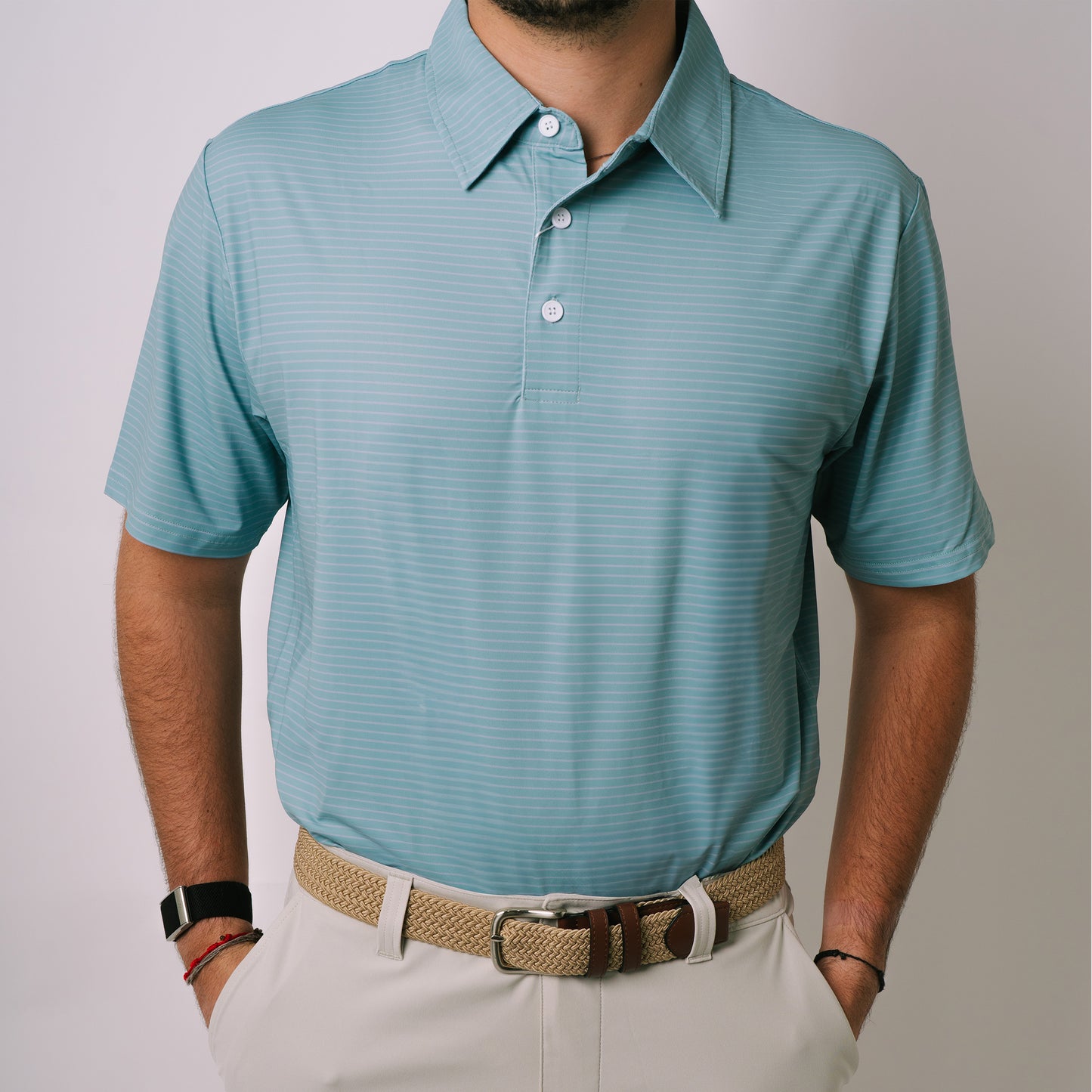 Green and Grey Stripped Polo